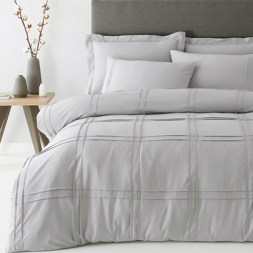 Savaya Grid Pleated Pintuck Modern Duvet Cover Quilt Cover Set Stramentum