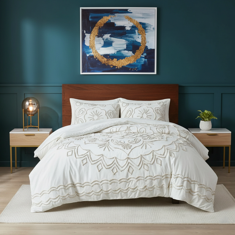 Soraya MedallionTufed Chenille Embroidery Duvet Cover Quilt Cover pone stramenta Set
