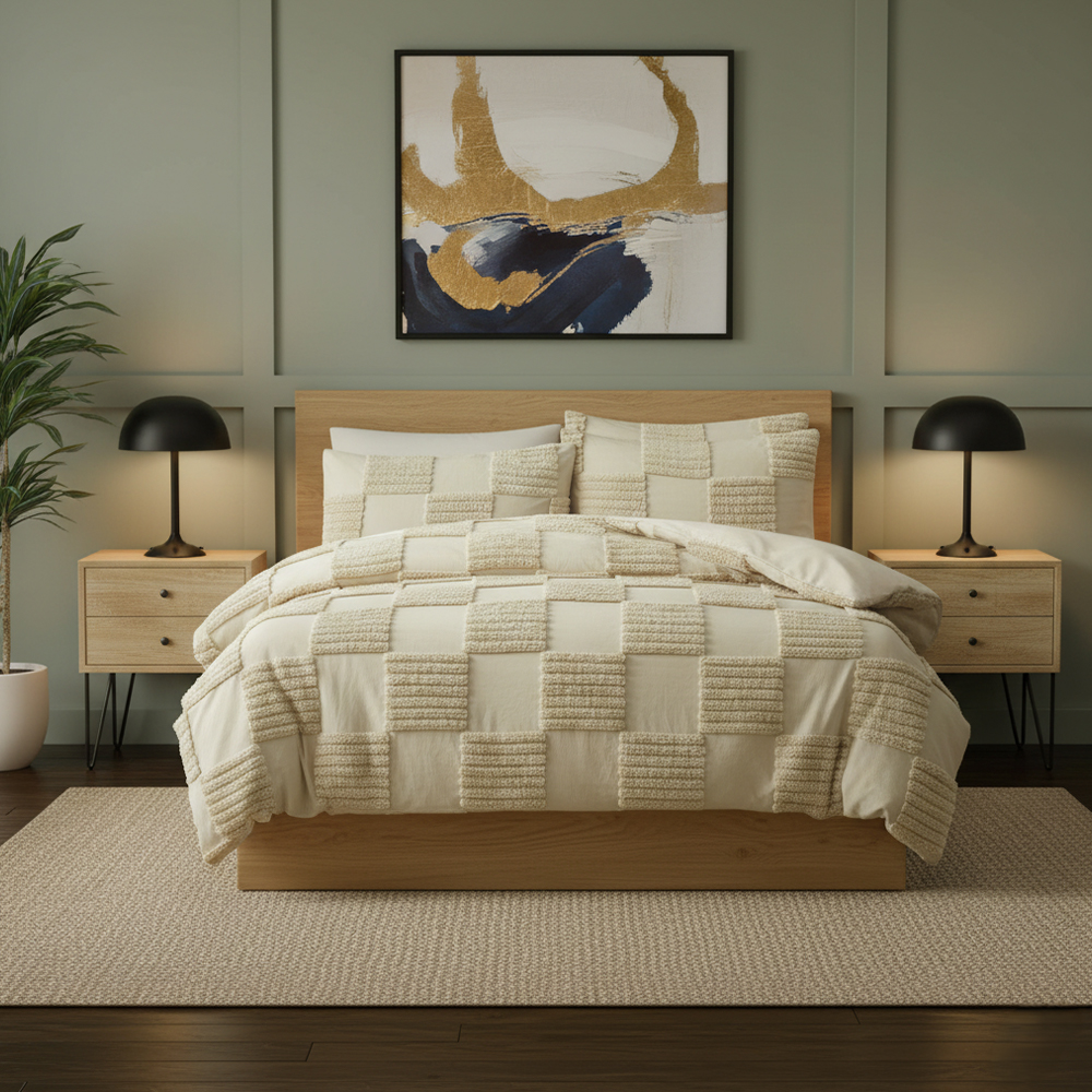 Eden Tufted Geometrica Perscriptio Chenille Embroidery Paraclitus Pone Stramenta Set
