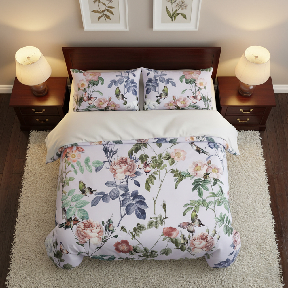 Cathy Vintage Floralis & Bird Print Modern Duvet Cover Quilt