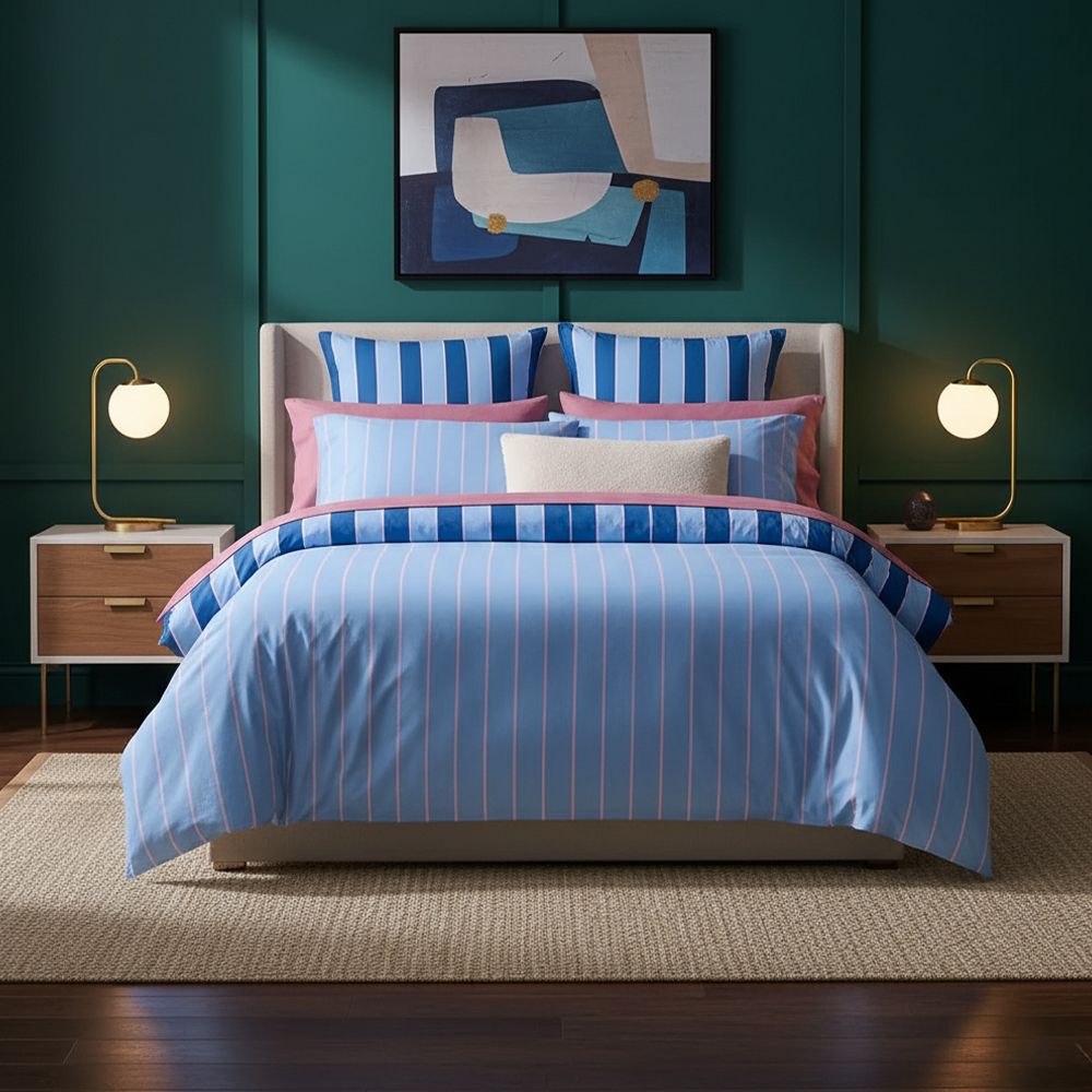 Emily Striata Reversible Print Duvet Cover Quilt Cover pone stramentorum