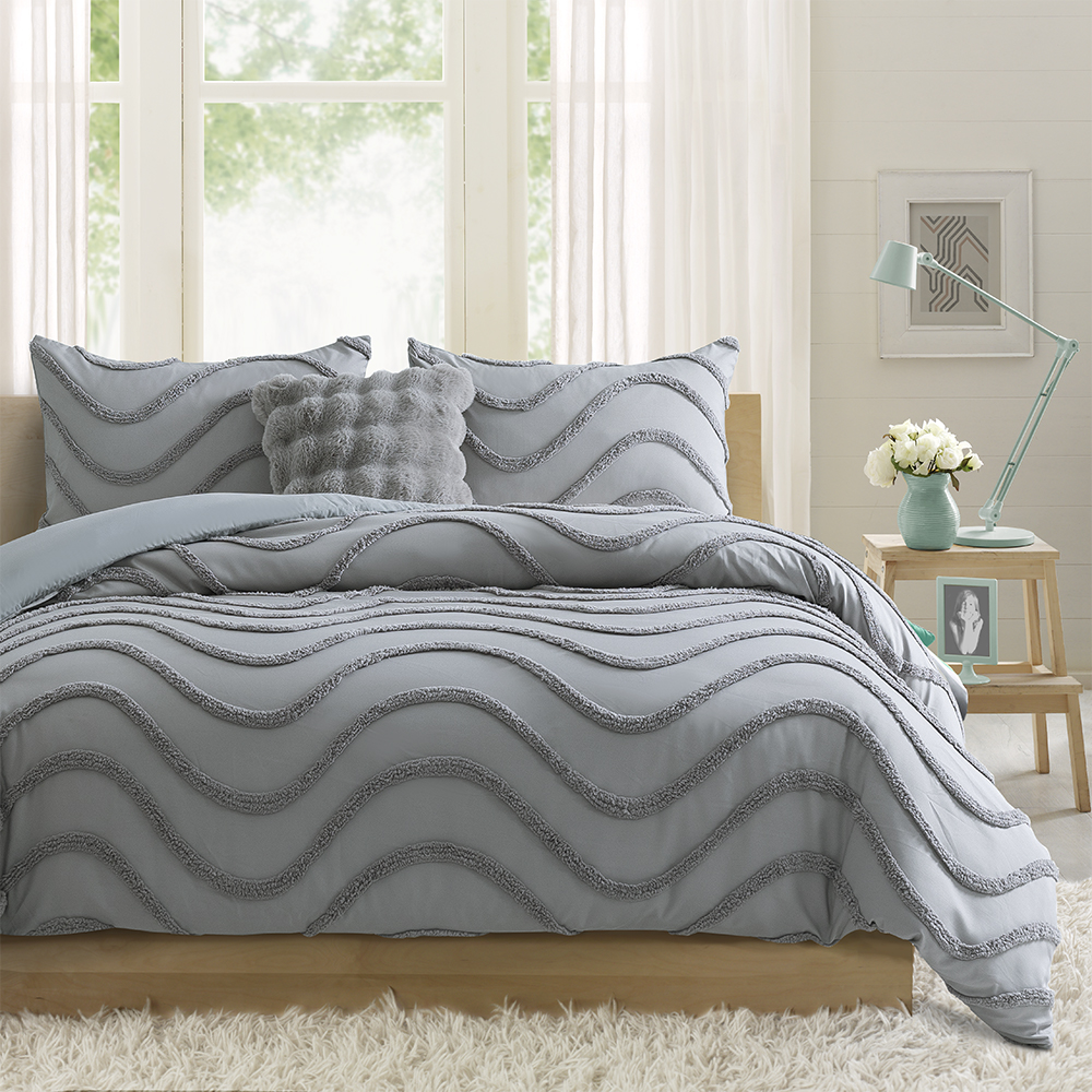 Milah Geometric Wave Modern Tufted Chenille Embroidery Duvet Cover Quilt