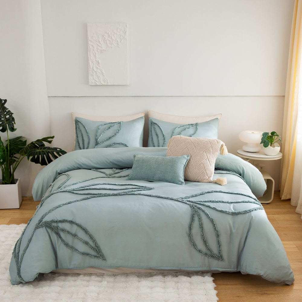 Sammy Leaf Tufted Chenille Embroidery Duvet Cover Quilt Cover Set TECTUM Set