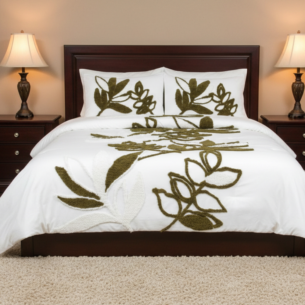 Gia Botanical Leaf Tufted Chenille Embroidery Duvet Cover Quilt Cover Set stramentorum